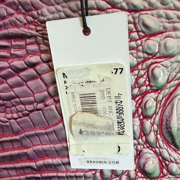 Brahmin Priscilla Melbourne in Julep Pink & Green Croc-Embossed Satchel. - Picture 2 of 16